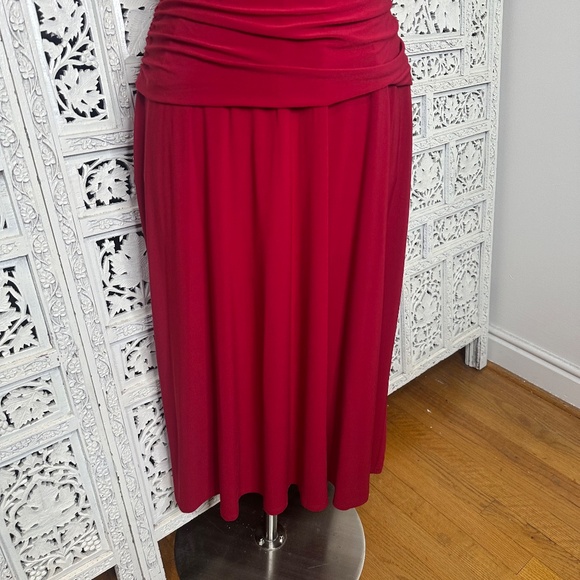NWT Nine West Red Drop Waist Flowy V Neck Sultry Romantic Midi Dress Sz 12 - Picture 4 of 8